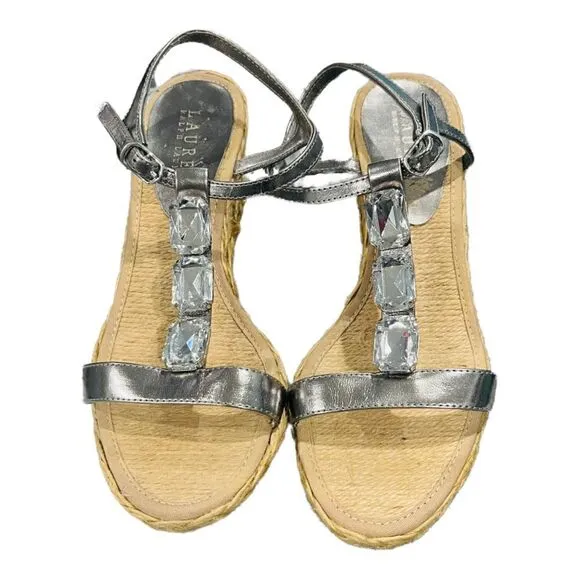 Lauren Ralph Lauren Corala Espadrille Rhinestone Wedge Sandals Size 7