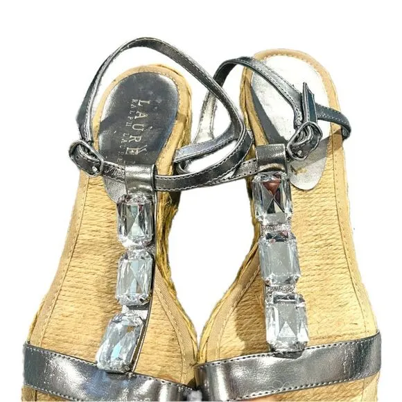 Lauren Ralph Lauren Corala Espadrille Rhinestone Wedge Sandals Size 7