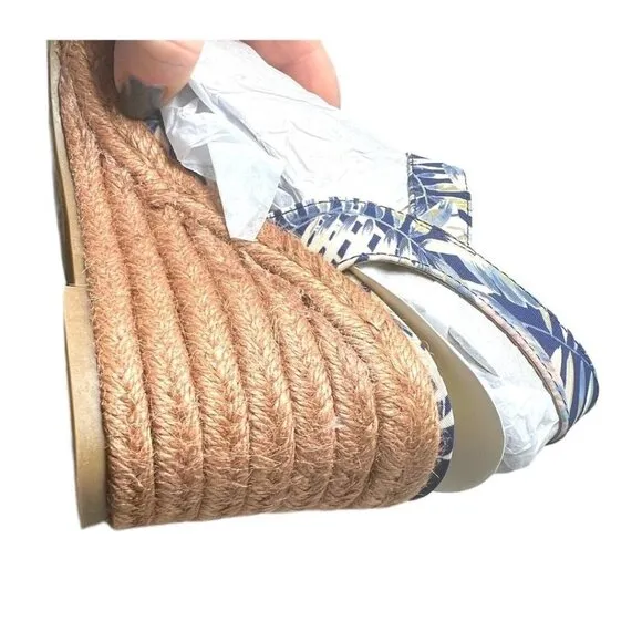 Lifestride Womens Blue Tan Floral Comfort Ankle Strap Wedge Sandals Sz 8.5 NIB