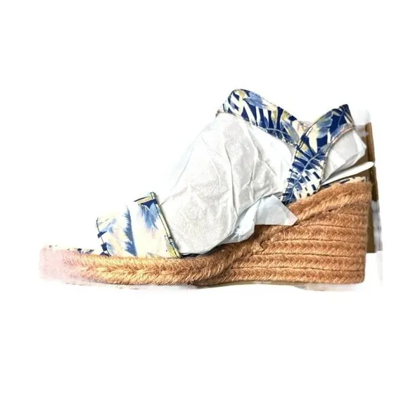 Lifestride Womens Blue Tan Floral Comfort Ankle Strap Wedge Sandals Sz 8.5 NIB