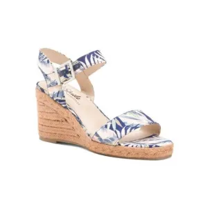 Lifestride Womens Blue Tan Floral Comfort Ankle Strap Wedge Sandals Sz 8.5 NIB