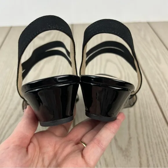 Lifestride Yolo Wedge Strappy Sandals 8.5M Black Fabric $70