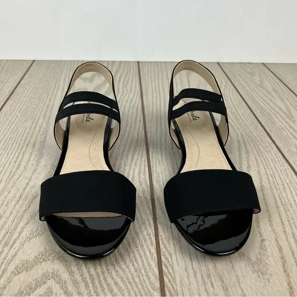 Lifestride Yolo Wedge Strappy Sandals 8.5M Black Fabric $70