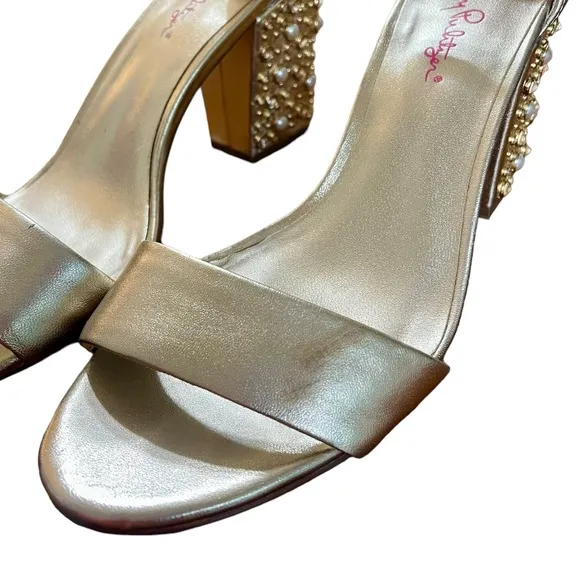Lilly Pulitzer Amber Lynn Embellished Sandal Block Heel Size 8.5 Open Toe Strap