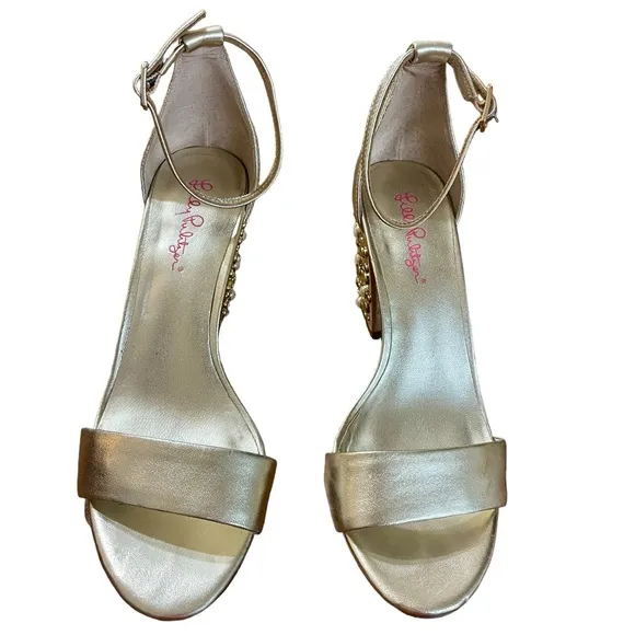 Lilly Pulitzer Amber Lynn Embellished Sandal Block Heel Size 8.5 Open Toe Strap
