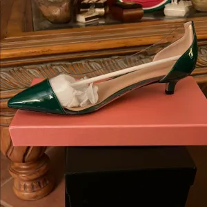 Low Kitten Heel Pointed Toe Pumps Clear Sexy Dress 1.4” Heels Slip-on Shoes