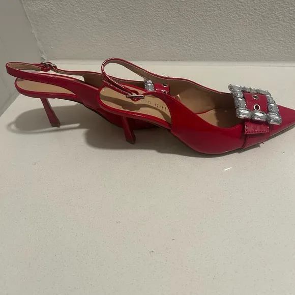 Madden Girl Red Heels with Ornate Buckle