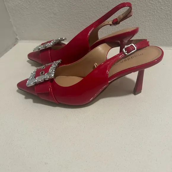 Madden Girl Red Heels with Ornate Buckle
