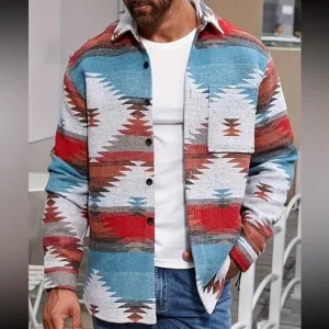 Manfinity Homme Men Plus Geo Print Pocket Patched Jacket