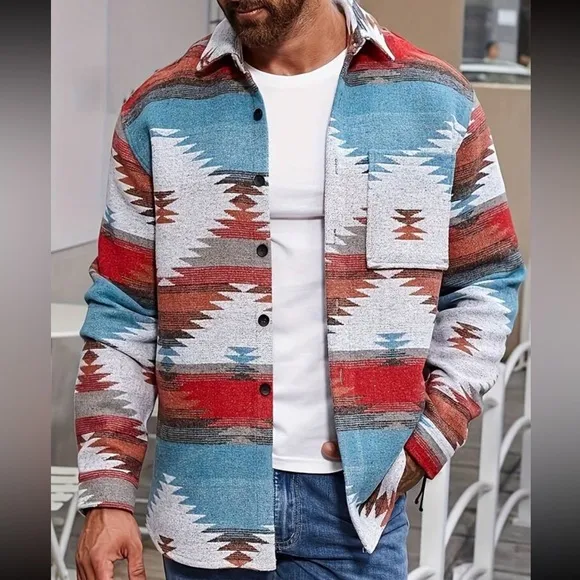 Manfinity Homme Men Plus Geo Print Pocket Patched Jacket