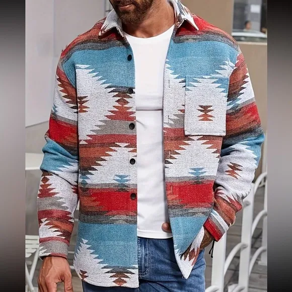 Manfinity Homme Men Plus Geo Print Pocket Patched Jacket