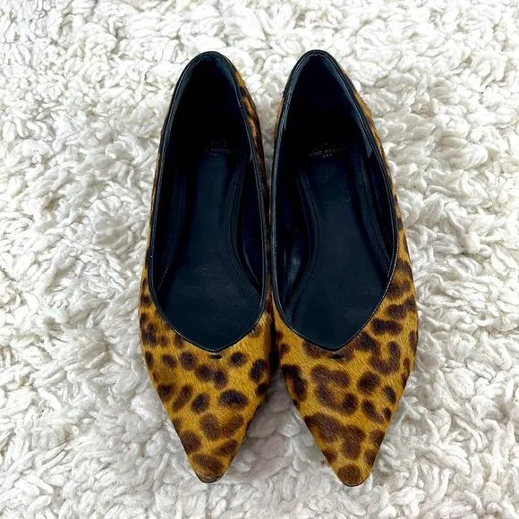 Marc Fisher Leopard Print Calf Hair Pointed Toe Ballet Flat Shoes 6.5