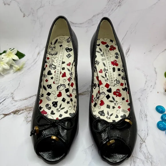 MARC JACOBS Miss Marc black US size 8.5 open-toe BOW shoes pumps heels EUR 39