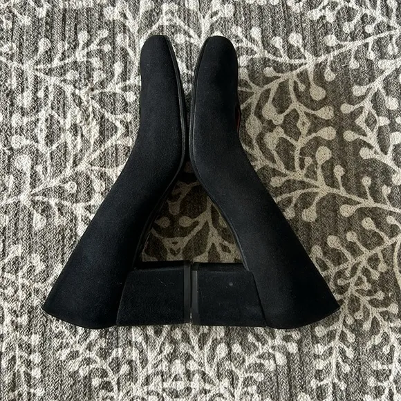 Margaux black suede leather rounded toe block heel shoes