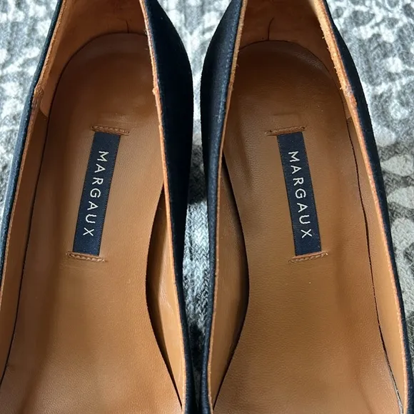 Margaux black suede leather rounded toe block heel shoes