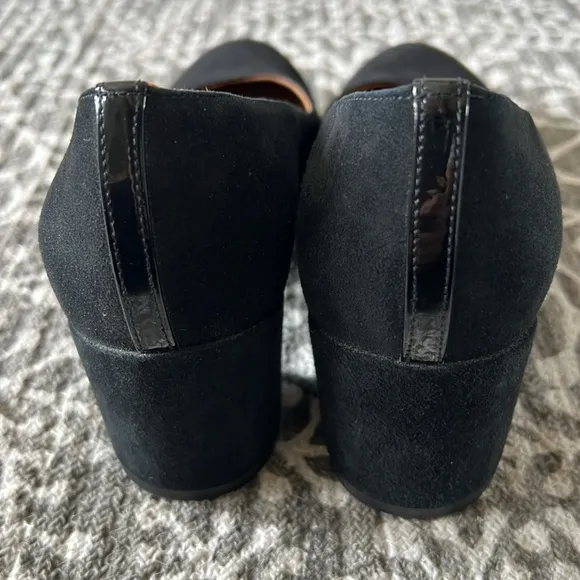 Margaux black suede leather rounded toe block heel shoes