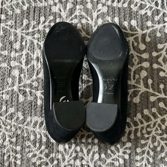 Margaux black suede leather rounded toe block heel shoes