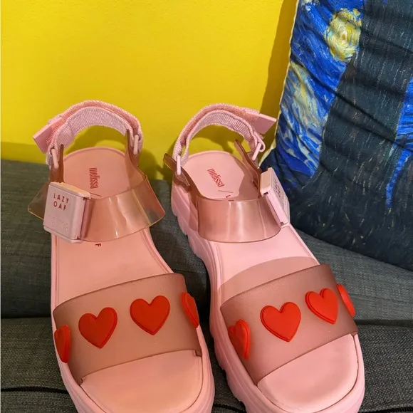 🩷Melissa X Lazy OAF heart Platform Sandals jelly barbie Pink rare to find