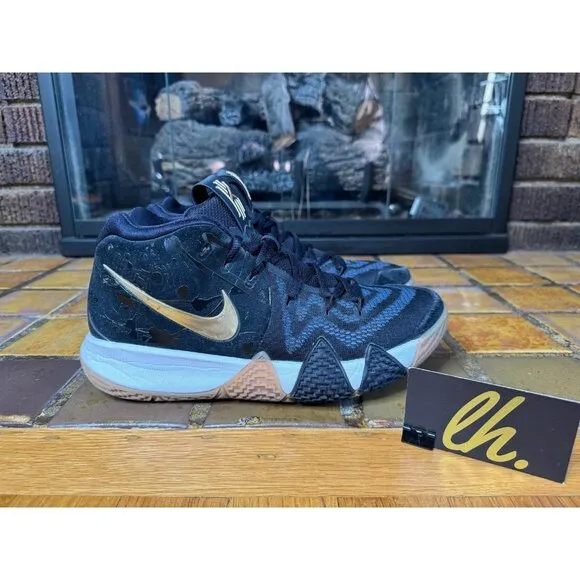 Mens 8 Nike Kyrie 4 Pitch Blue Metallic Gold Basketball Sneakers 943806-403