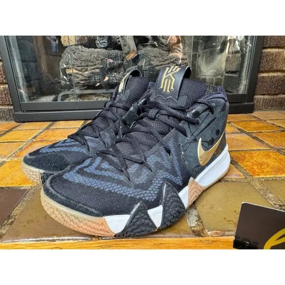 Mens 8 Nike Kyrie 4 Pitch Blue Metallic Gold Basketball Sneakers 943806-403