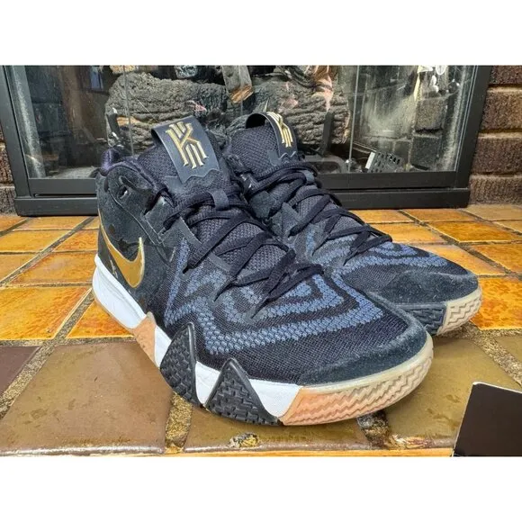 Mens 8 Nike Kyrie 4 Pitch Blue Metallic Gold Basketball Sneakers 943806-403