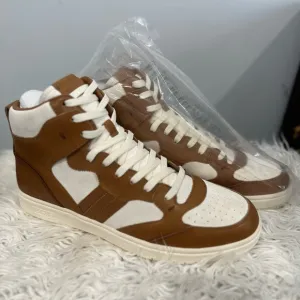 Men's Brown and White High-Top Sneakers NWOT