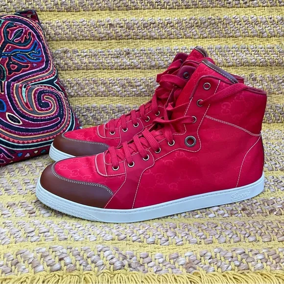 Men’s GUCCI Guccisima GG Red Nylon HighTop Sneaker Size 14.5