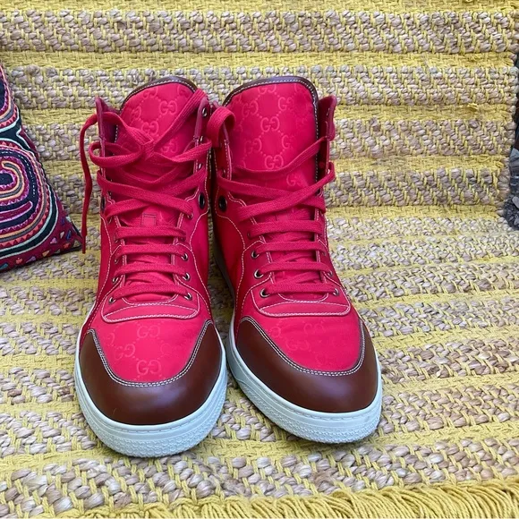 Men’s GUCCI Guccisima GG Red Nylon HighTop Sneaker Size 14.5