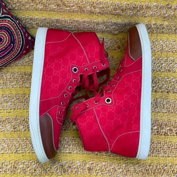 Men’s GUCCI Guccisima GG Red Nylon HighTop Sneaker Size 14.5