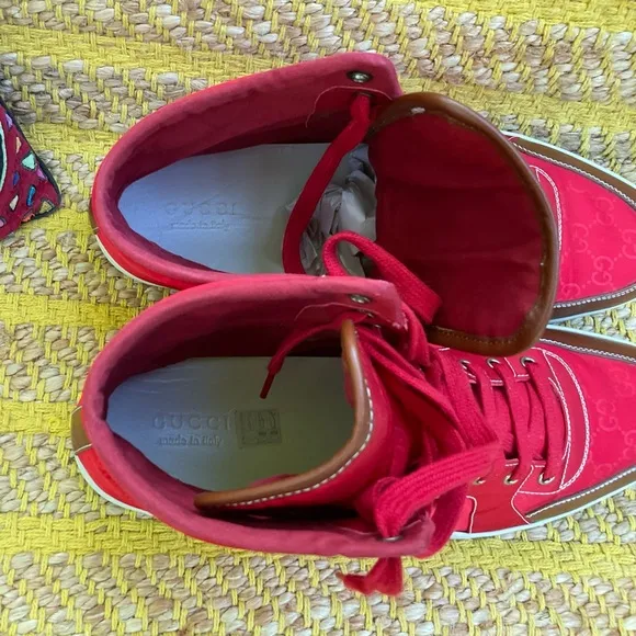 Men’s GUCCI Guccisima GG Red Nylon HighTop Sneaker Size 14.5