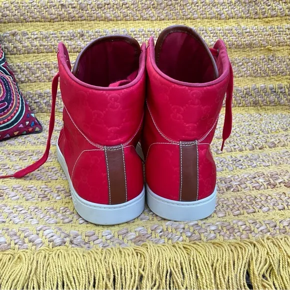 Men’s GUCCI Guccisima GG Red Nylon HighTop Sneaker Size 14.5