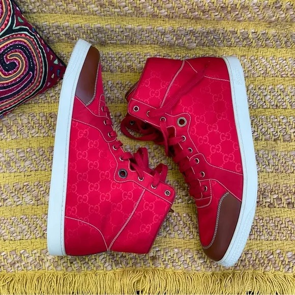 Men’s GUCCI Guccisima GG Red Nylon HighTop Sneaker Size 14.5