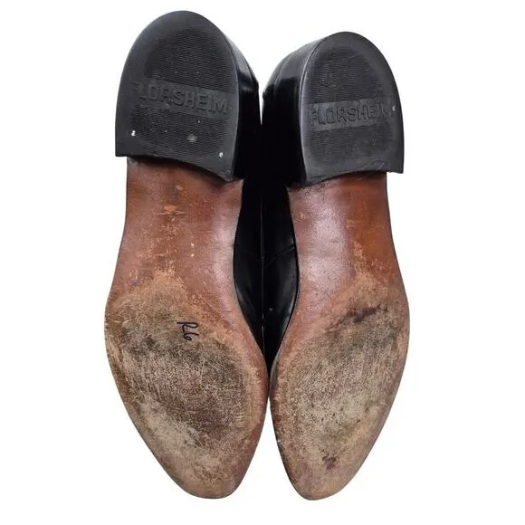 Mens Vtg The Florsheim Dress Shoes Black leather 9B Leather SOles