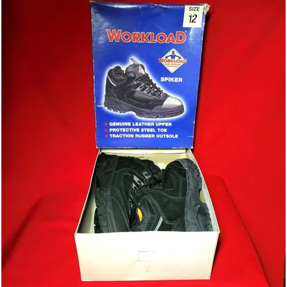Mens Workload Spiker Black Leather Steele Toe Shoes Size 12 NIB