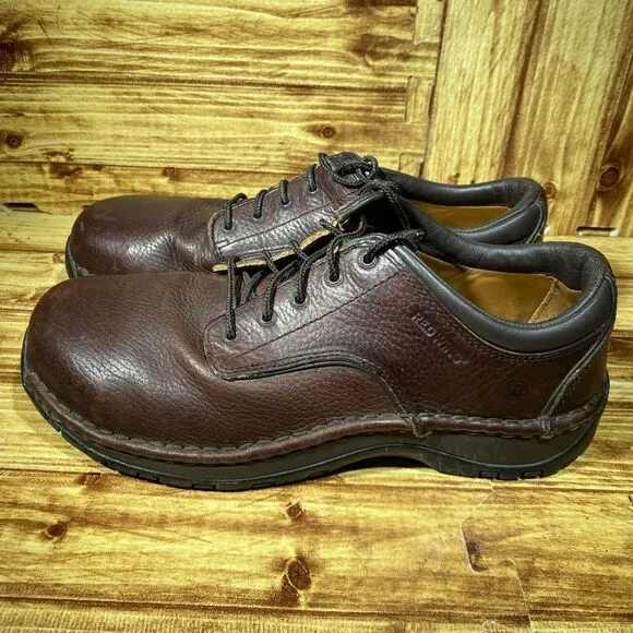MEN'S RED WING STEEL TOE SAFETY SHOES LACE UP DARK BROWN STOCK #6704 SZ 9,5