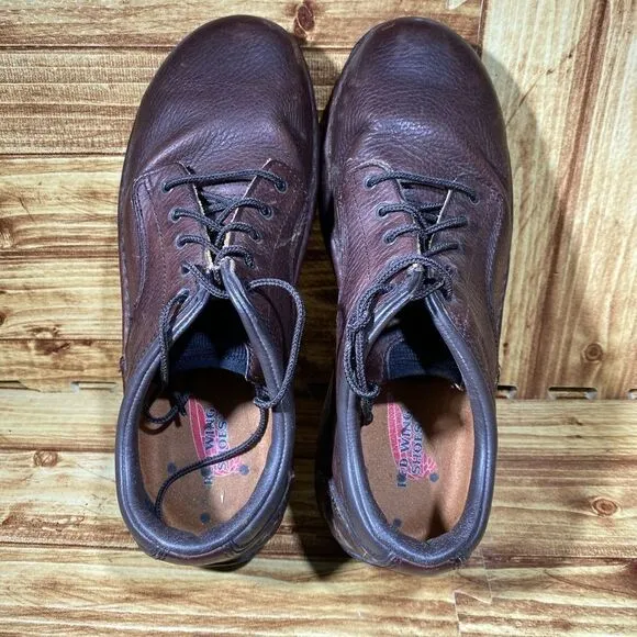 MEN'S RED WING STEEL TOE SAFETY SHOES LACE UP DARK BROWN STOCK #6704 SZ 9,5