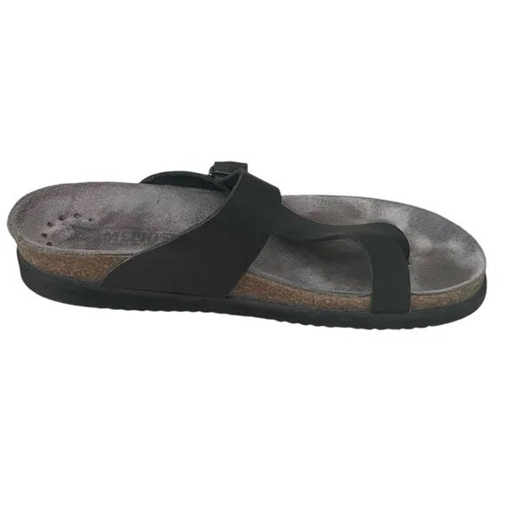 MEPHISTO Helen Slip-On Black Leather Thong Sandals 40