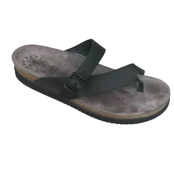 MEPHISTO Helen Slip-On Black Leather Thong Sandals 40