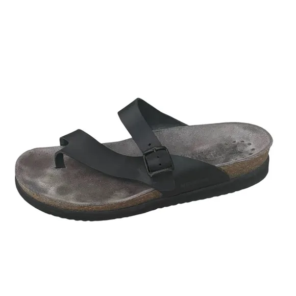 MEPHISTO Helen Slip-On Black Leather Thong Sandals 40