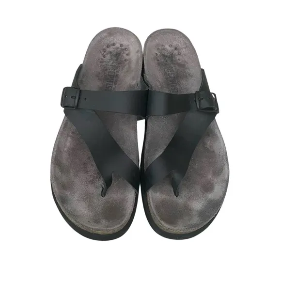 MEPHISTO Helen Slip-On Black Leather Thong Sandals 40