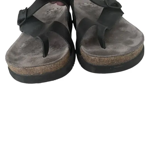 MEPHISTO Helen Slip-On Black Leather Thong Sandals 40