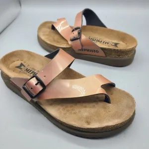 Mephisto Helen Sz 7/ 37  Women Sandals Patent Leather Toe Loop Slip On Worn Once