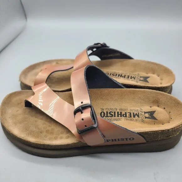 Mephisto Helen Sz 7/ 37  Women Sandals Patent Leather Toe Loop Slip On Worn Once