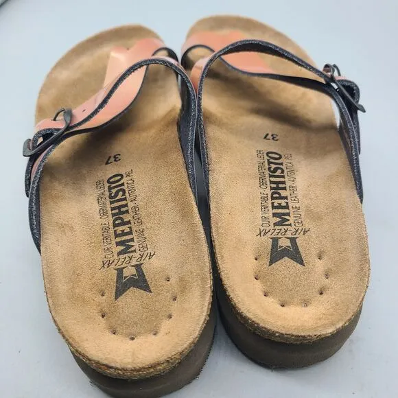 Mephisto Helen Sz 7/ 37  Women Sandals Patent Leather Toe Loop Slip On Worn Once