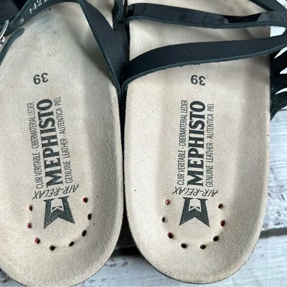 Mephisto Natty 39 Black Slide Sandals Leather Womens 9 NWOB