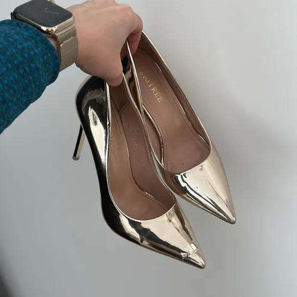 Metallic Point Toe Stiletto Heeled Court Pumps Gold