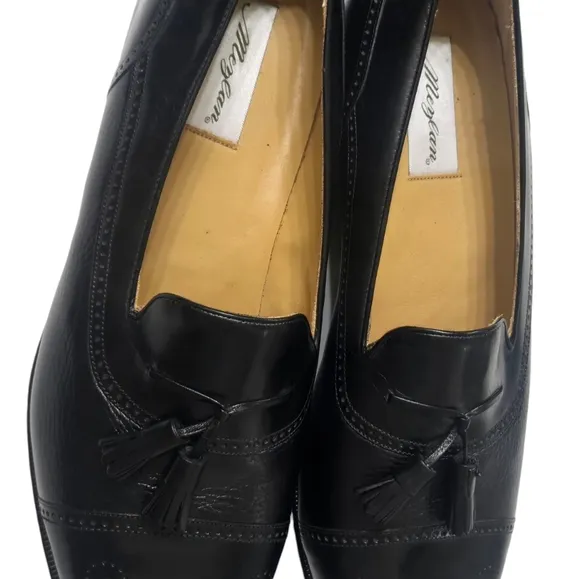 Mezlan Havana Mens Size 15 Black Leather Loafer Shoes Tassel Cap Toe 404M