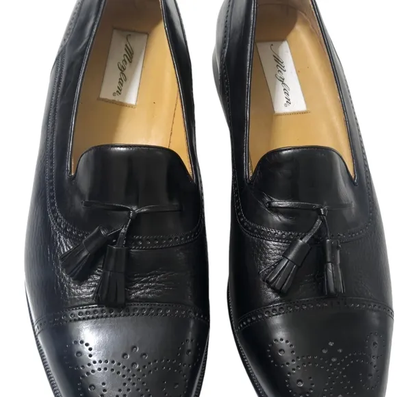 Mezlan Havana Mens Size 15 Black Leather Loafer Shoes Tassel Cap Toe 404M