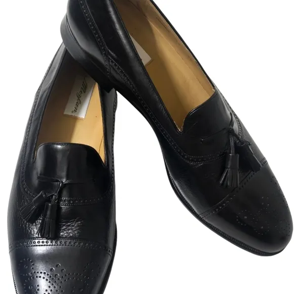 Mezlan Havana Mens Size 15 Black Leather Loafer Shoes Tassel Cap Toe 404M