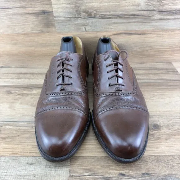 Mezlan Men's Size 11W Cap Toe Oxford Florence Brown Pebbled Leather Shoes